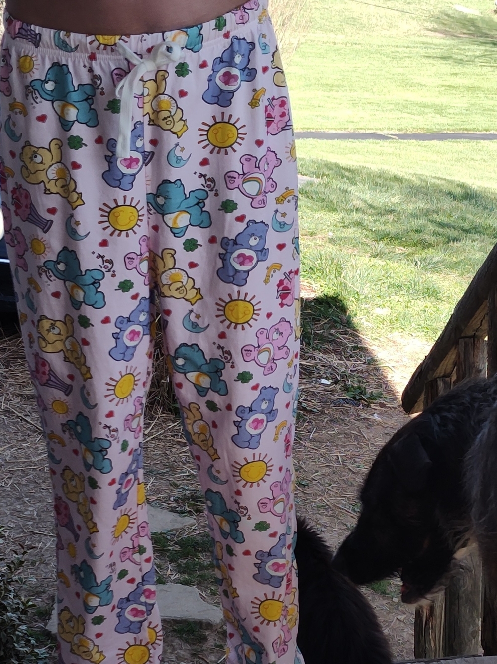 Pink Sun & Care Bear Print Pajama Pants With Tie Elastic Waist